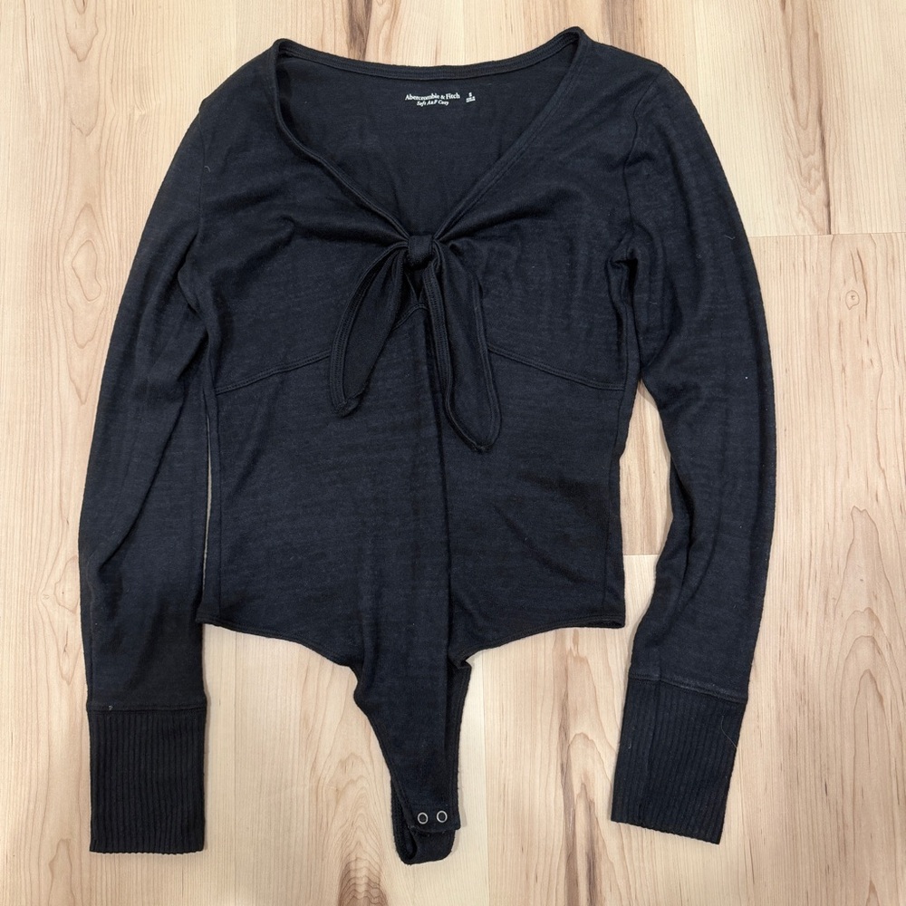 Abercrombie & Fitch Tie Front Bodysuit Black Size Small